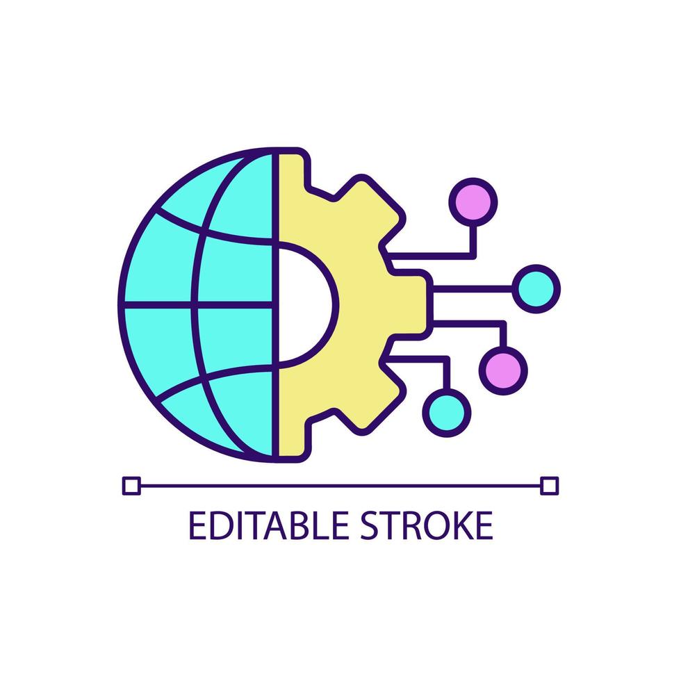 Global transition in digital technology RGB color icon. Cyberspace connection for work and business. Isolated vector illustration. Simple filled line drawing. Editable stroke.