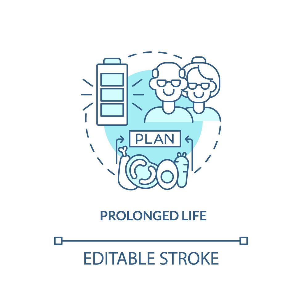 Prolonged life turquoise concept icon. Extend lifespan. Healthy diet advantages abstract idea thin line illustration. Isolated outline drawing. Editable stroke. vector