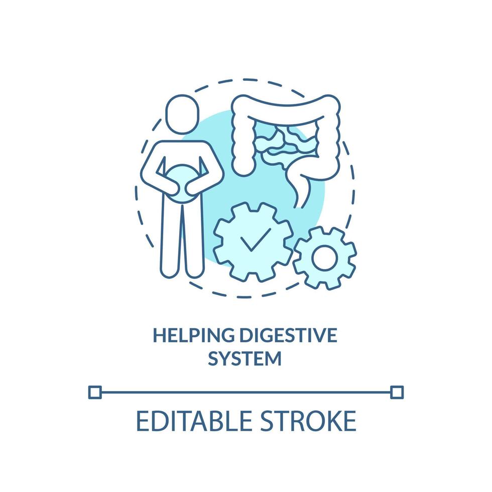 Helping digestive system turquoise concept icon. Healthy diet advantages abstract idea thin line illustration. Isolated outline drawing. Editable stroke. vector