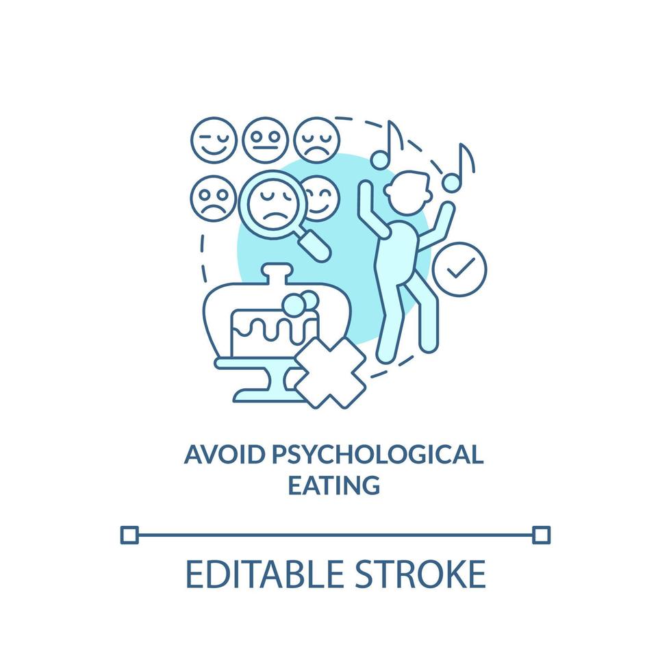 Avoid psychological eating turquoise concept icon. Maintaining weight after diet abstract idea thin line illustration. Isolated outline drawing. Editable stroke. vector