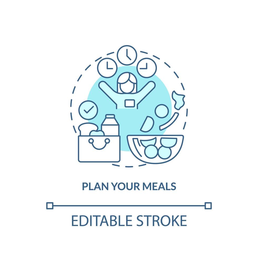 Plan your meals turquoise concept icon. Maintaining weight after long term diet abstract idea thin line illustration. Isolated outline drawing. Editable stroke. vector