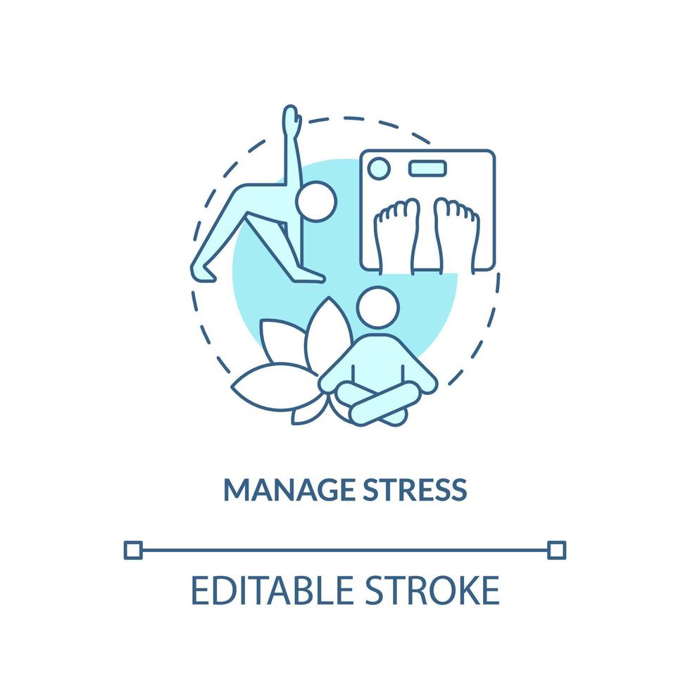 Manage stress turquoise concept icon. Maintaining weight after low carb diet abstract idea thin line illustration. Isolated outline drawing. Editable stroke. vector