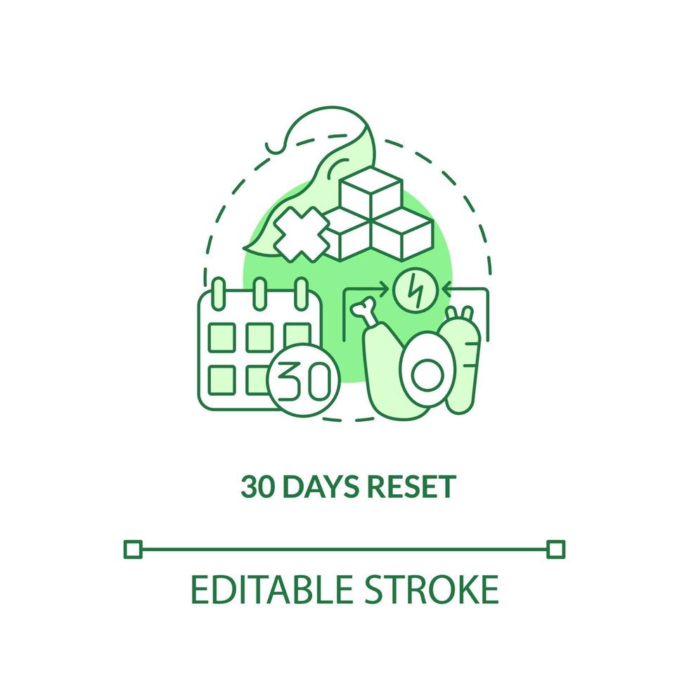 Thirty days reset green concept icon. Healthy food eating. Trendy diets abstract idea thin line illustration. Isolated outline drawing. Editable stroke. vector