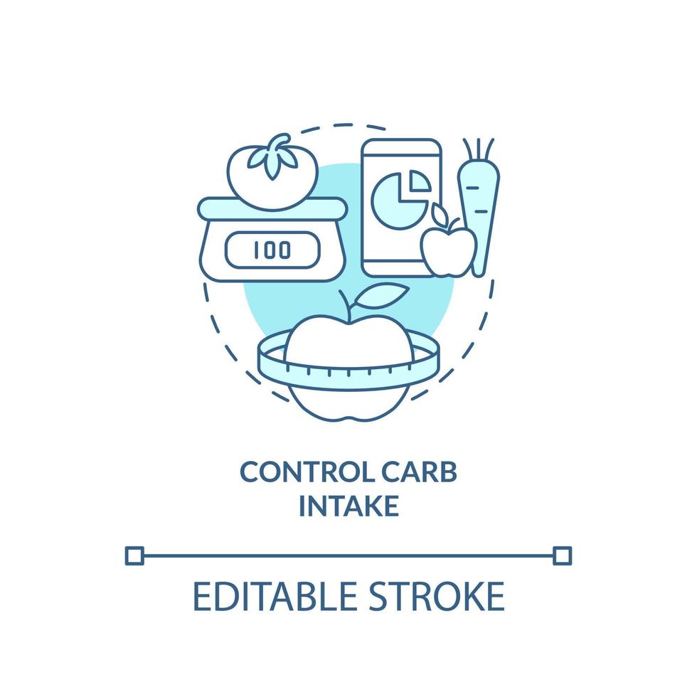 Control carb intake turquoise concept icon. Maintaining weight after long term diet abstract idea thin line illustration. Isolated outline drawing. Editable stroke. vector