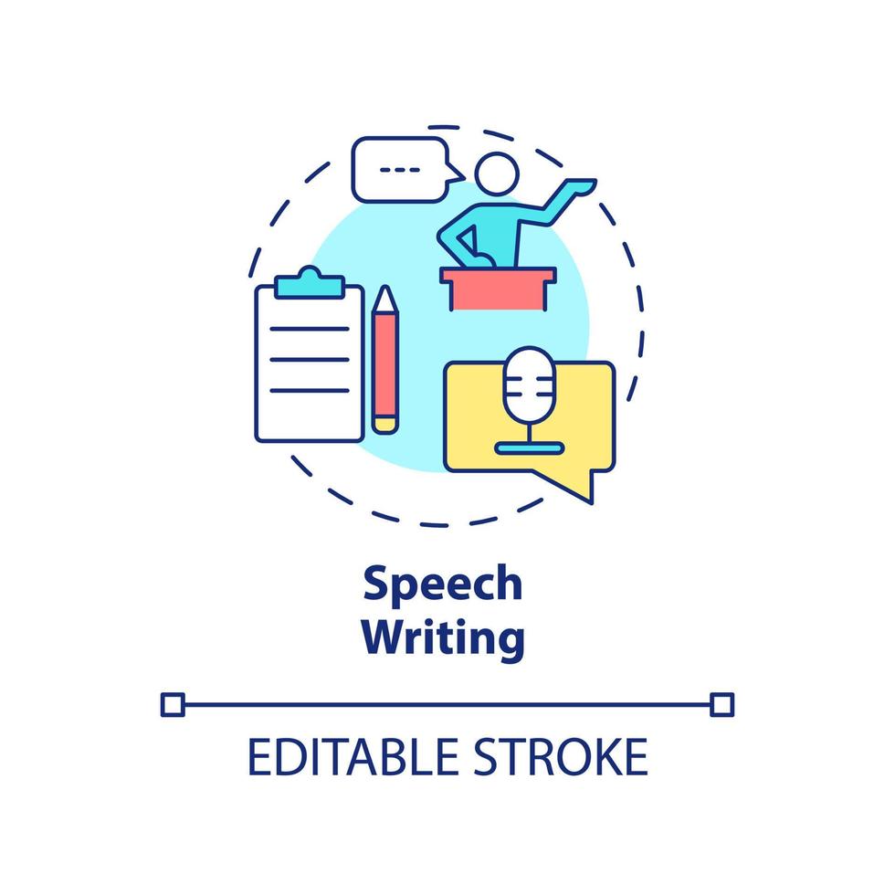 Speech writing concept icon. Public performance prepare. PR firm service abstract idea thin line illustration. Isolated outline drawing. Editable stroke. vector