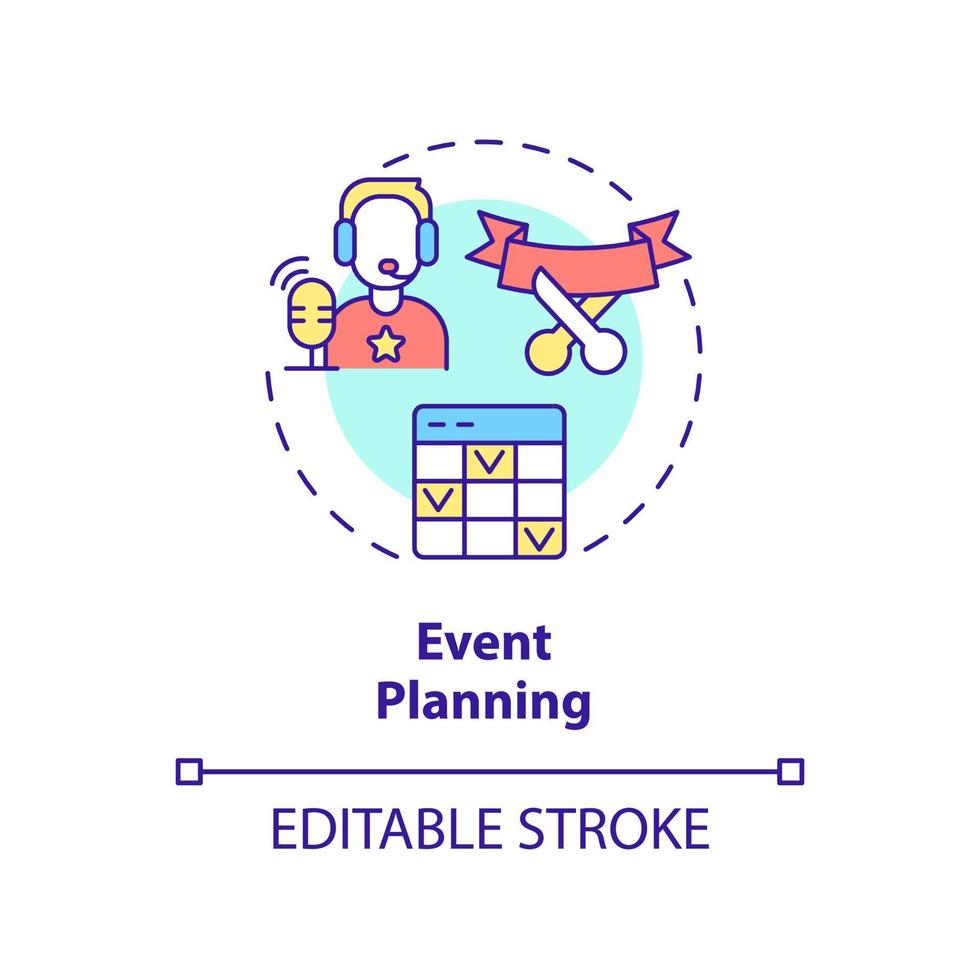 Event planning concept icon. Marketing tactics. Service of PR firm abstract idea thin line illustration. Isolated outline drawing. Editable stroke. vector