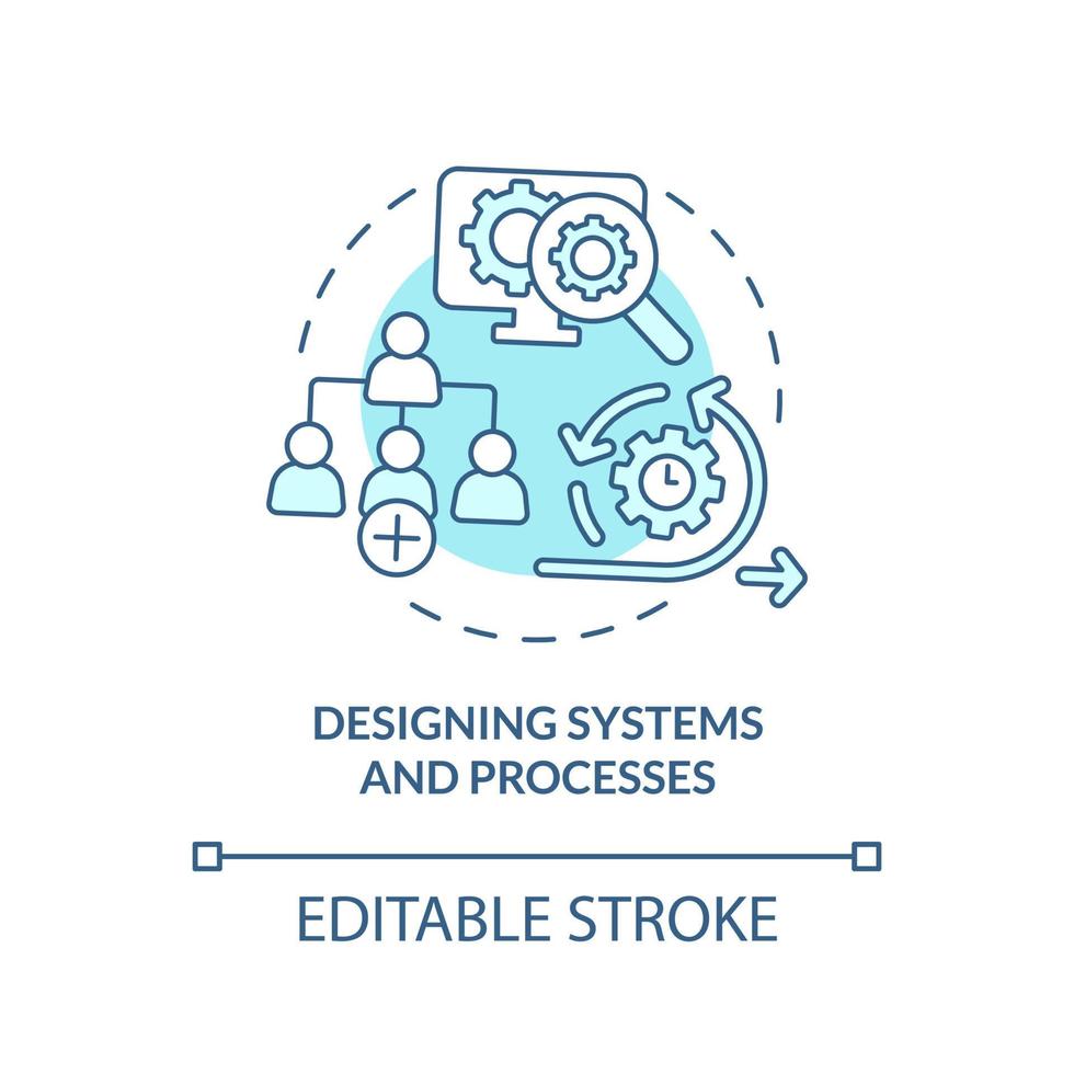 Designing systems and processes turquoise concept icon. Business strategy problem abstract idea thin line illustration. Isolated outline drawing. Editable stroke. vector