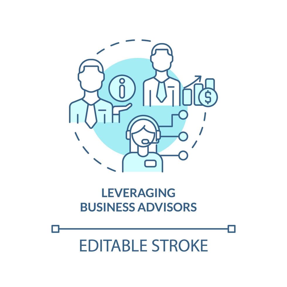 Leveraging business advisors turquoise concept icon. Biggest business strategy issue abstract idea thin line illustration. Isolated outline drawing. Editable stroke. vector