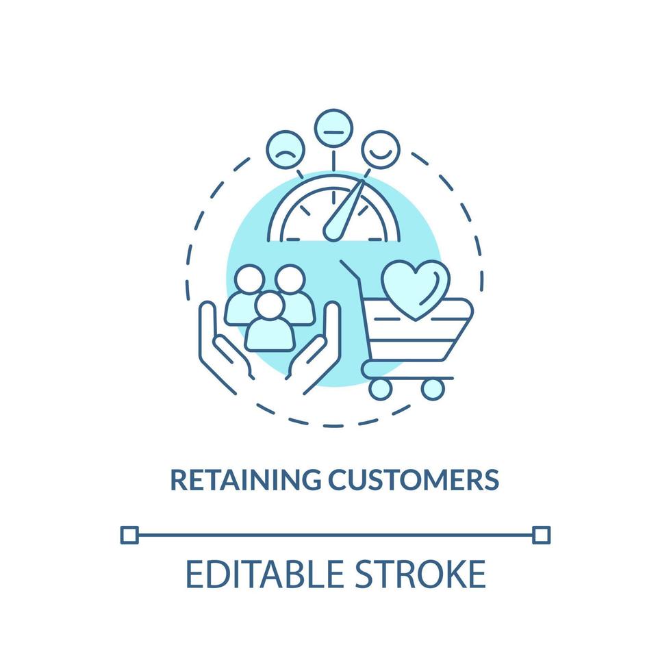 Retaining customers turquoise concept icon. Business sales problem abstract idea thin line illustration. Encourage loyalty. Isolated outline drawing. Editable stroke. vector