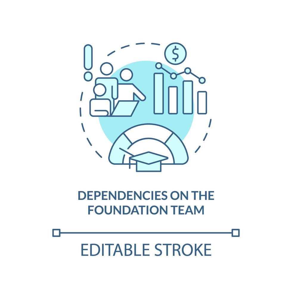Dependencies on foundation team turquoise concept icon. Strategic problem of business abstract idea thin line illustration. Isolated outline drawing. Editable stroke. vector