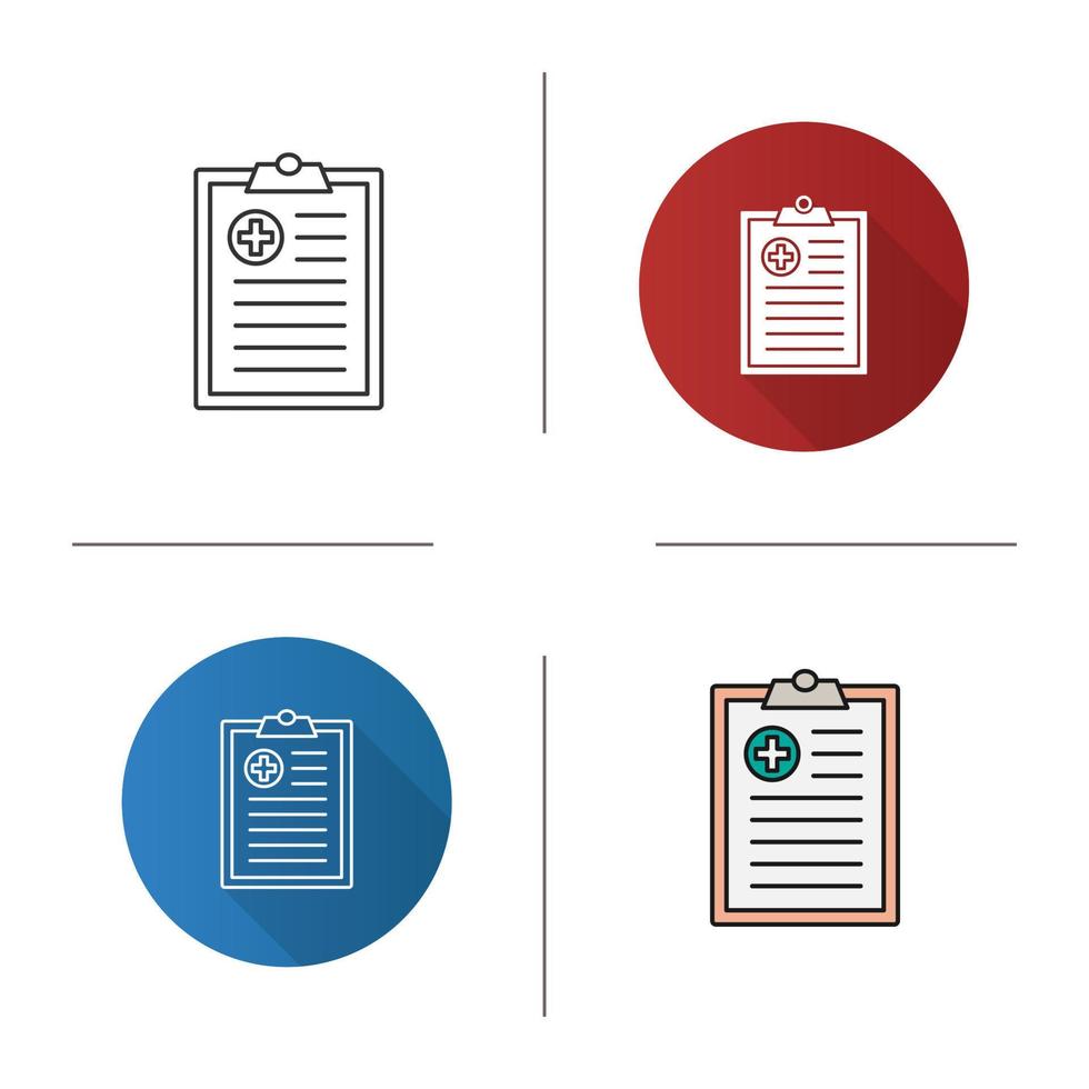 Medical report icon. Doctor advice. Flat design, linear and color styles. Isolated vector illustrations