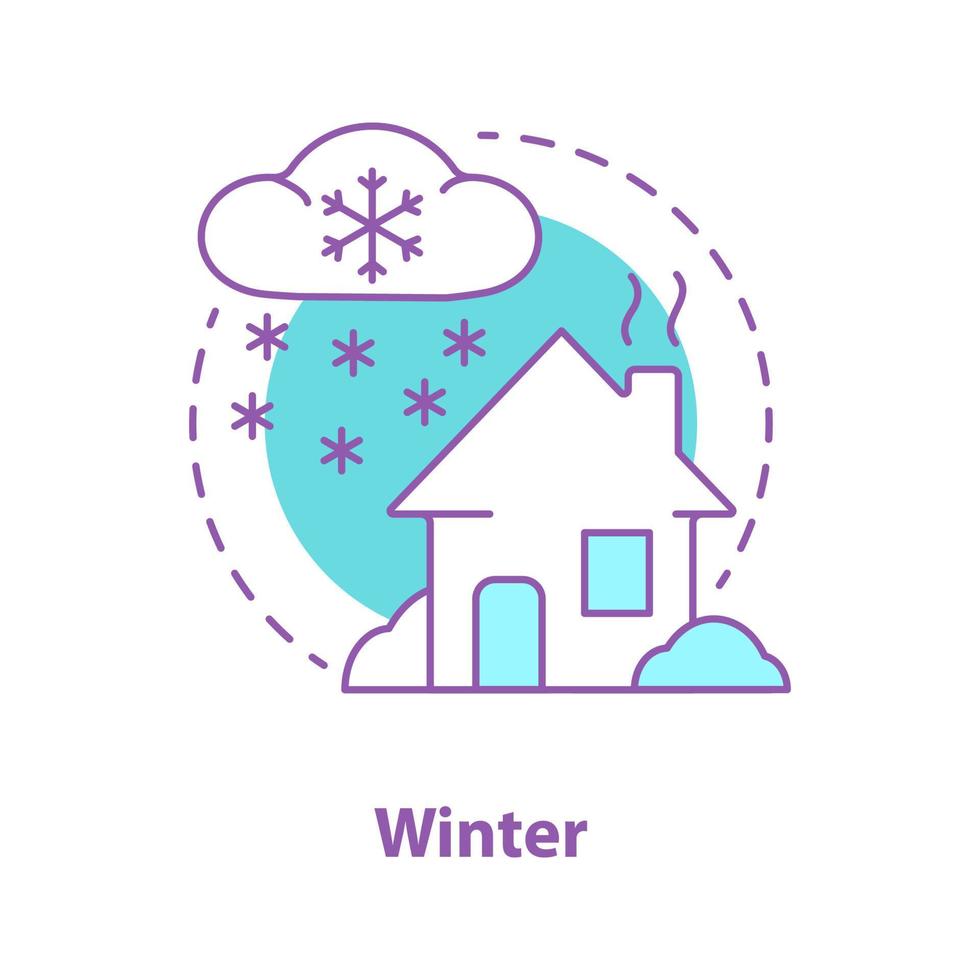 Winter season concept icon. Snowy weather idea thin line illustration. House in snow. Snowstorm. Vector isolated outline drawing