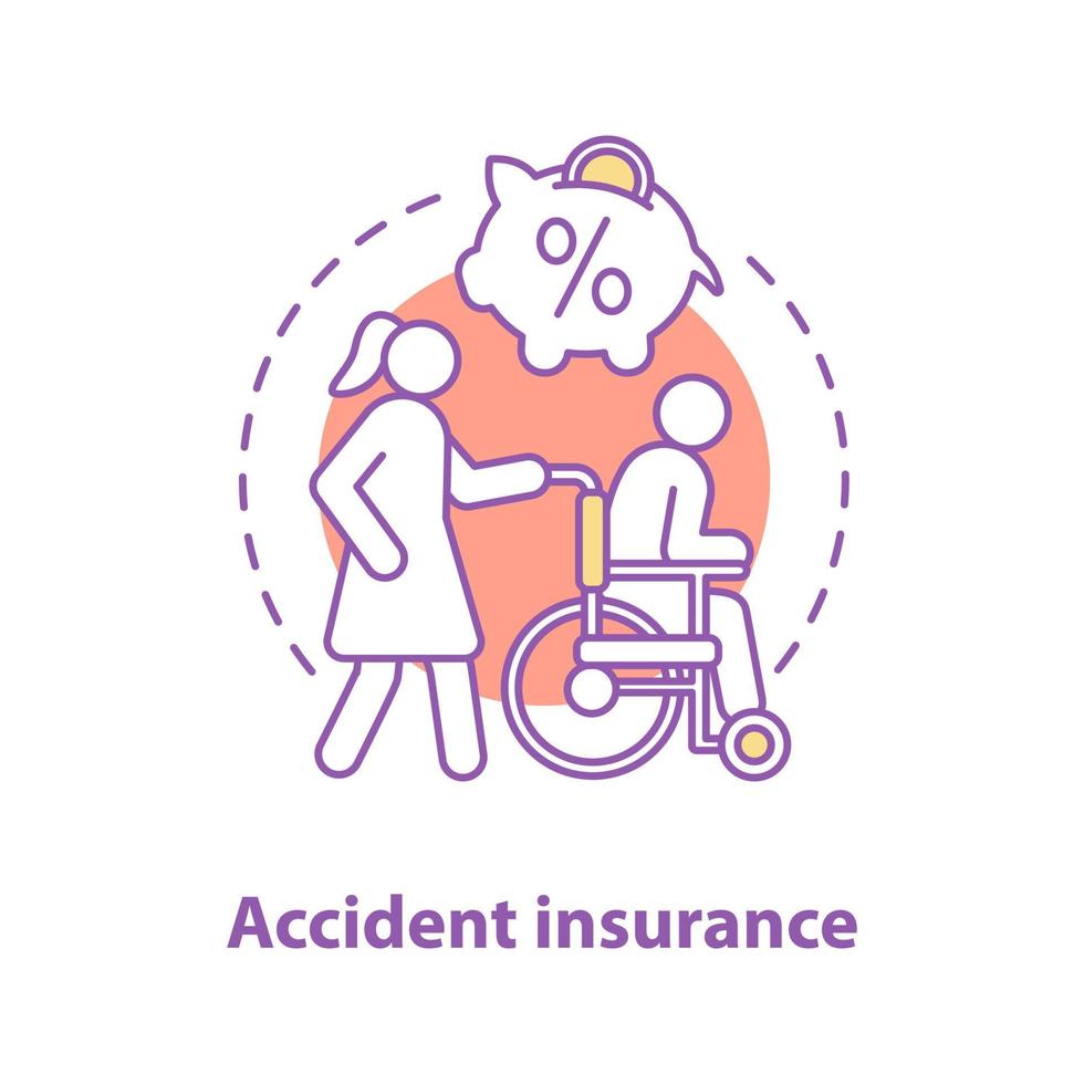 icono del concepto de seguro de accidentes. apoyo a la discapacidad. ilustración de línea delgada de idea de tratamiento de clínica privada. descuentos en seguros de salud. dibujo de contorno aislado vectorial vector