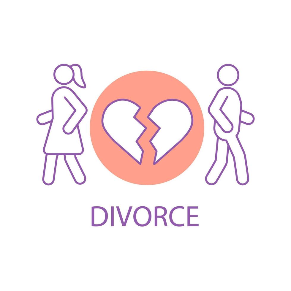 Divorcing couple concept icon. Couple break up idea thin line illustration. Broken heart. Vector isolated outline drawing