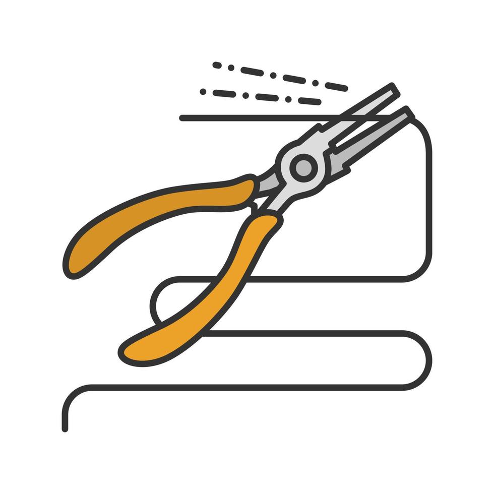 Round nose pliers cutting wire color icon. Isolated vector illustration
