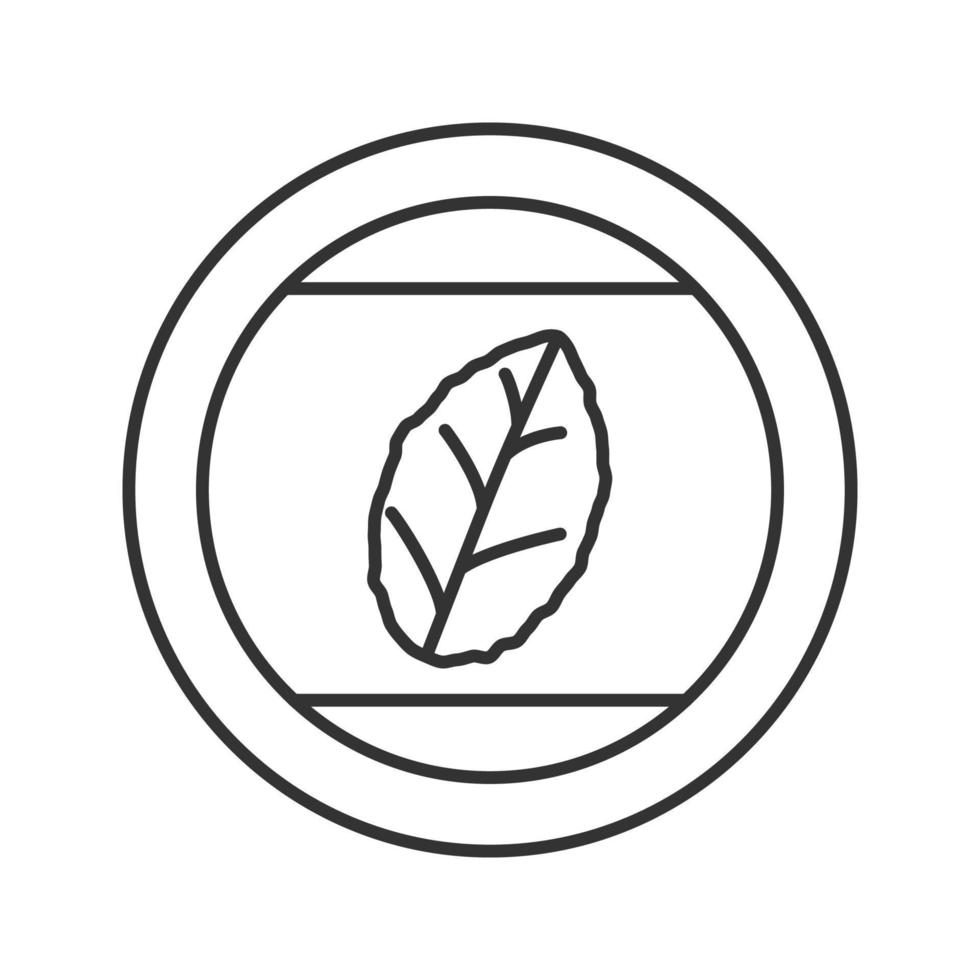 pegatina redonda con icono lineal de hoja de tabaco. ilustración de línea delgada. menta. símbolo de contorno dibujo de contorno aislado vectorial vector