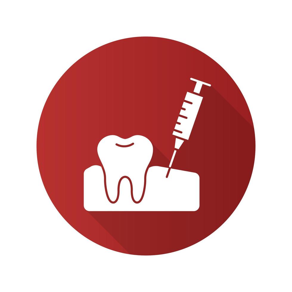 icono de glifo de sombra larga de diseño plano de inyección de goma. anestesia dental ilustración de silueta vectorial vector