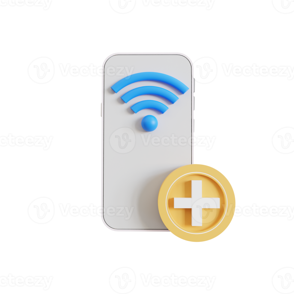 phone icon with wifi with plus button concept add add-on package, 3D render illustration png