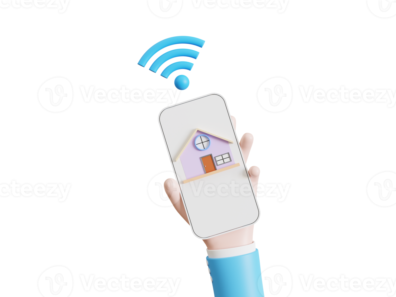 estilo cartoon de mão, casa inteligente 3d. ícone de casa com sinal wi-fi. o sistema de controle remoto em casa png