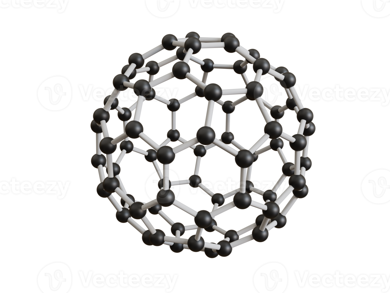 Molecule and buckyballs structure, biotechnology concept png