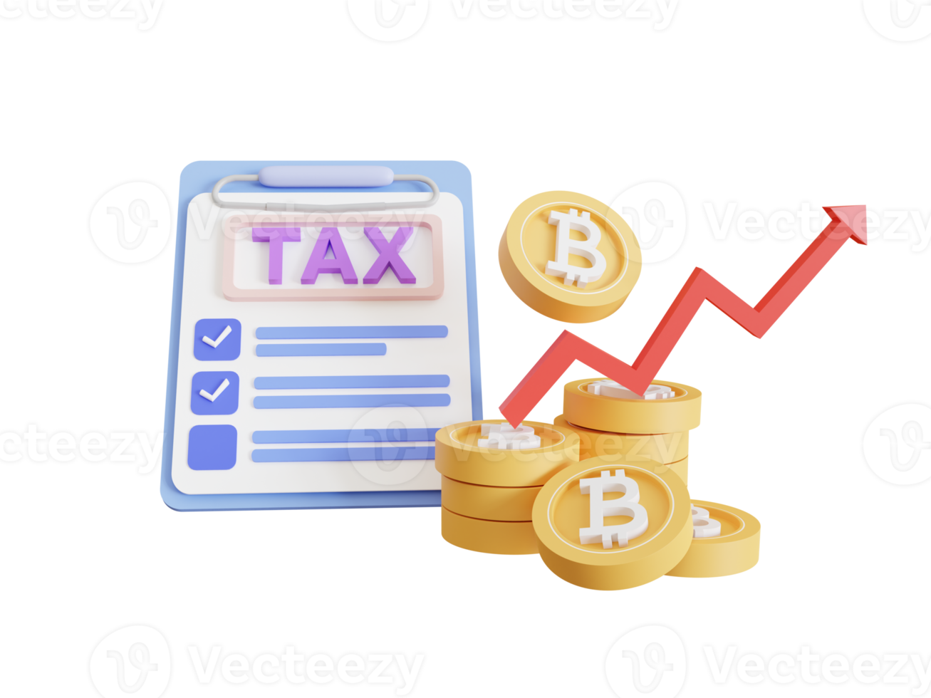 Clipboard and pencil with sheets of paper. Bitcoin coin tax, tax-free in payment by bitcoins. a Digital currency concept. png