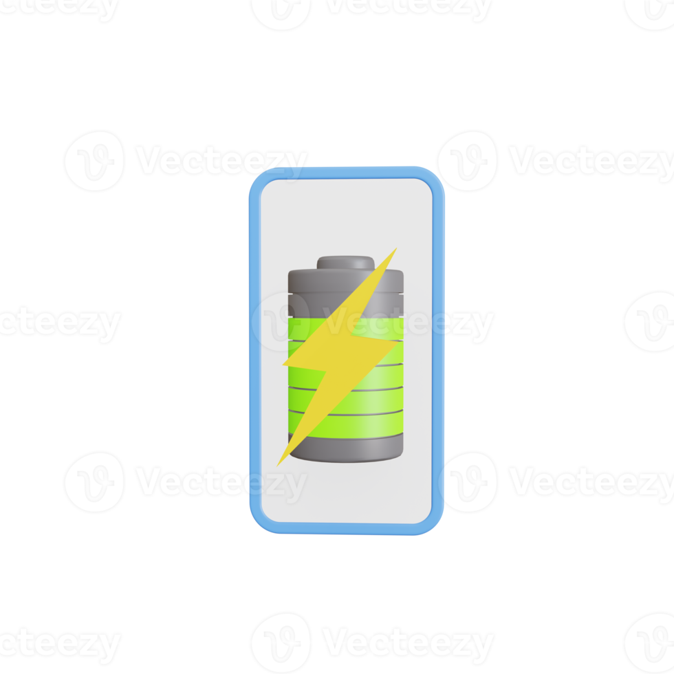 pictogram smartphone of mobiele telefoon opladen concept. smartphone en batterijlading. 3D-illustraties. png