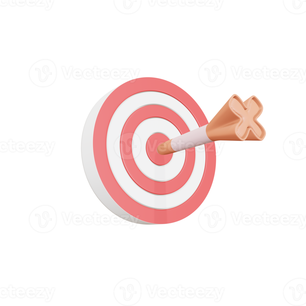 Arrow hit the center of the target. Business marketing target achievement concept, 3d illustration png