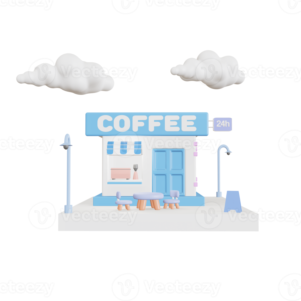 3D minimal coffee shop. 3d render illustration png