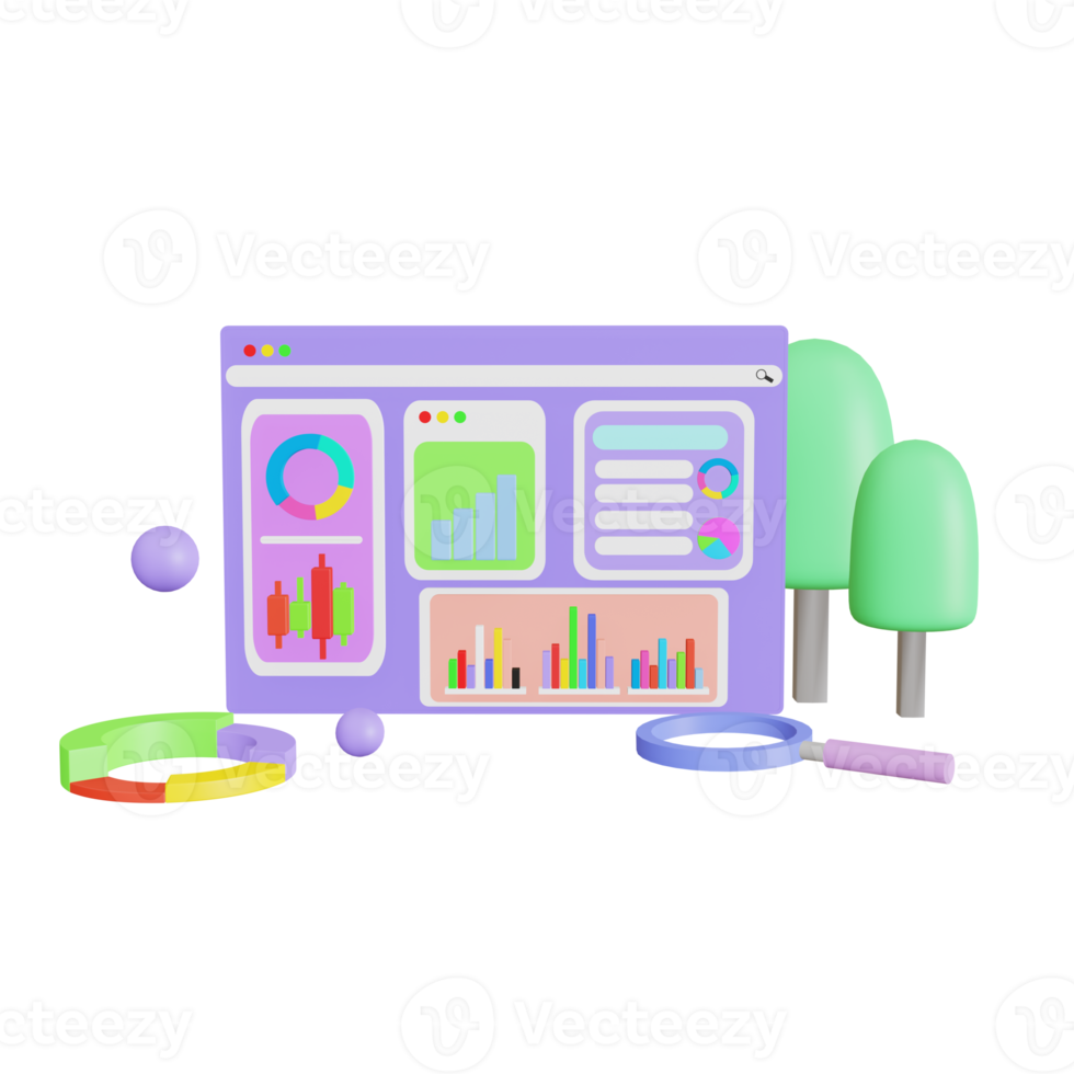 gegevensgrafiek, met 3D-vormen, staafdiagram, een infographic, 3D-renderingillustratie png