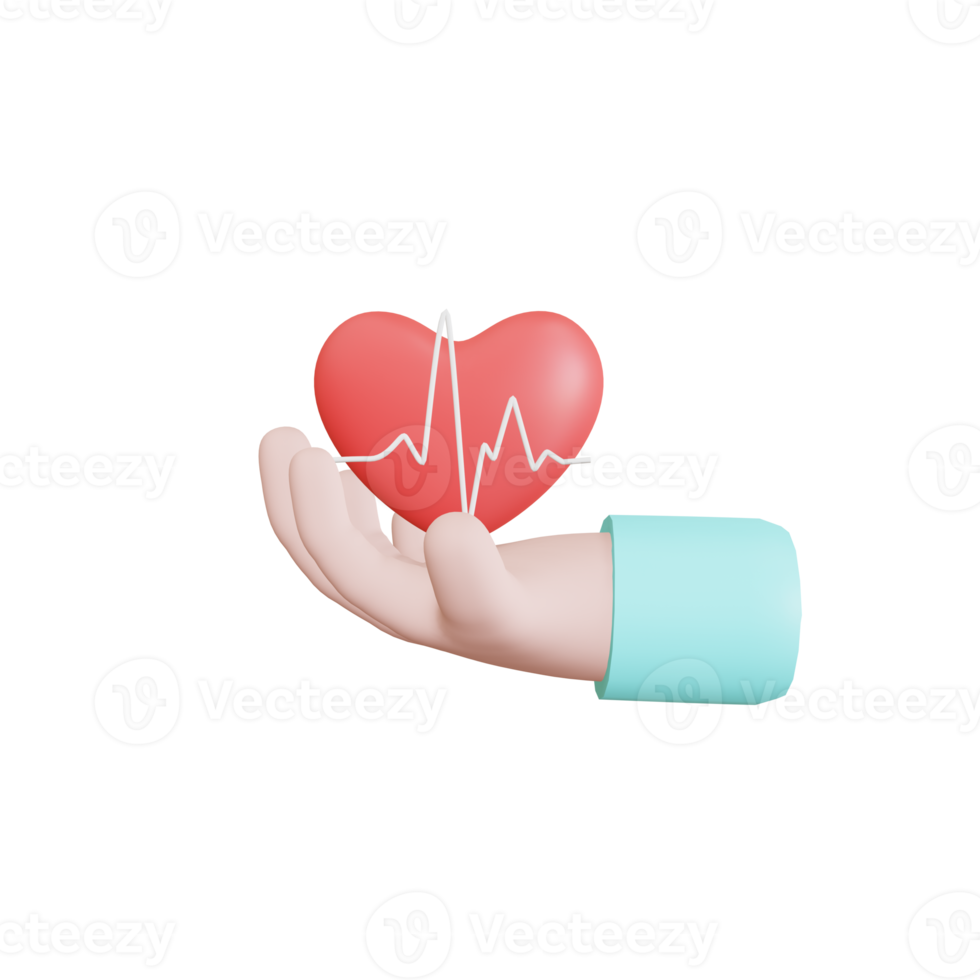Icon 3D heart. and heartbeat wave. 3d illustration png