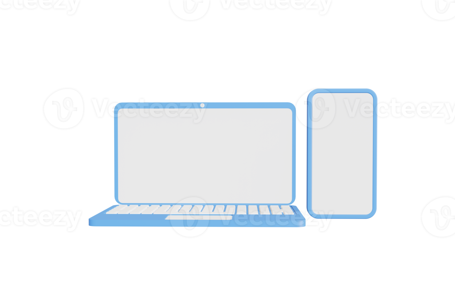 Cartoon Laptop and mobile phone with blank screen mockup. 3d illustration png