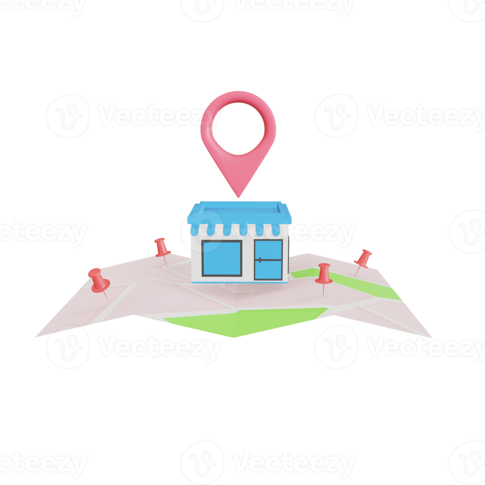 magasinez avec une épingle de carte et des épingles de carte, un gps, des points de contrôle d'épingle de navigateur. le concept de service de livraison png