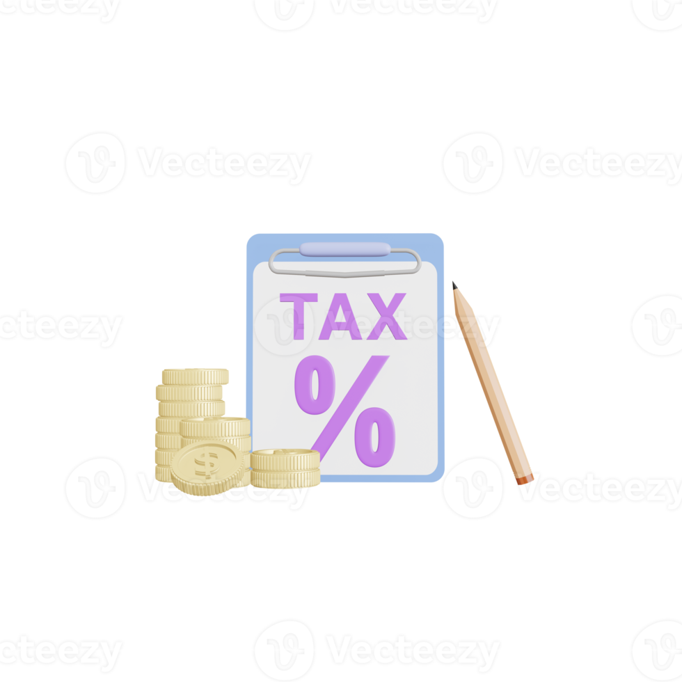 ClipboardIcon Tax payment and business tax concept, and the tax form. 3d  illustration png
