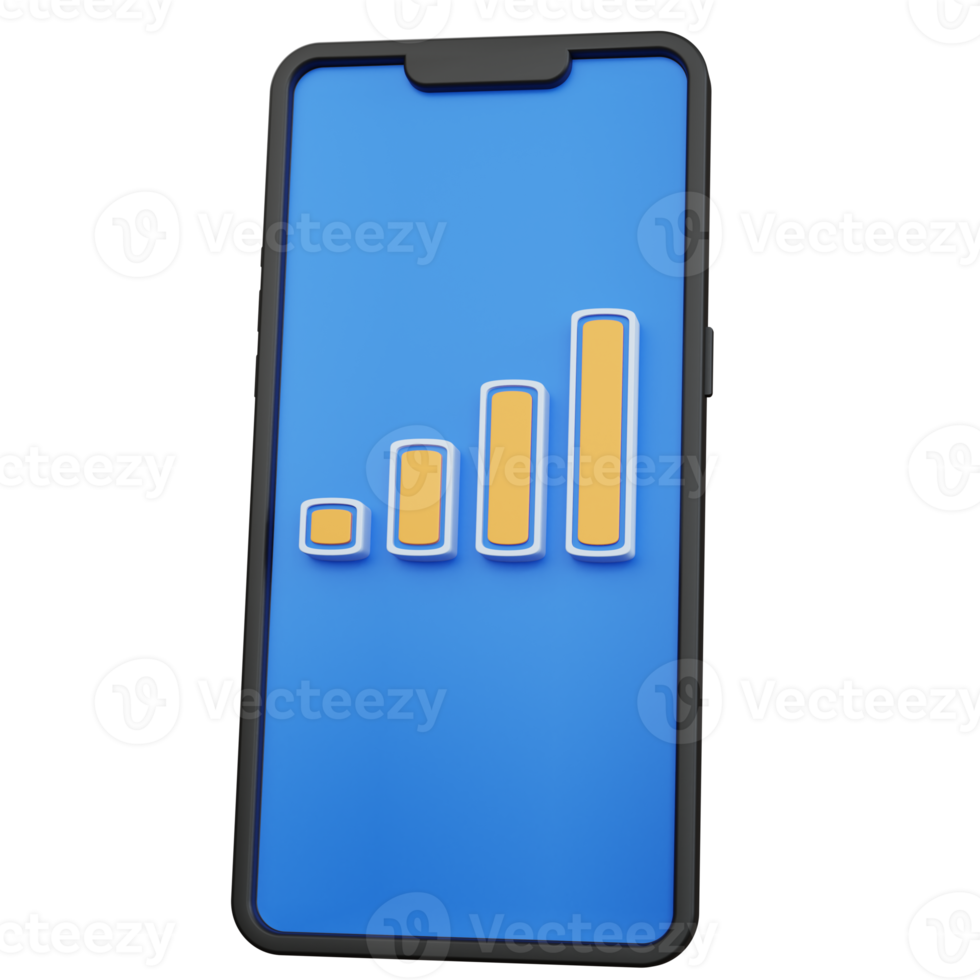 3d rendering black smartphone with a signal icon isolated png