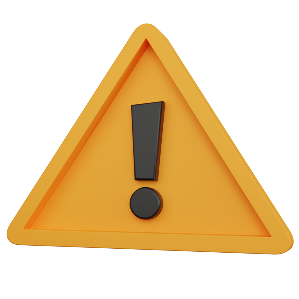 3d rendering yellow warning icon isolated png