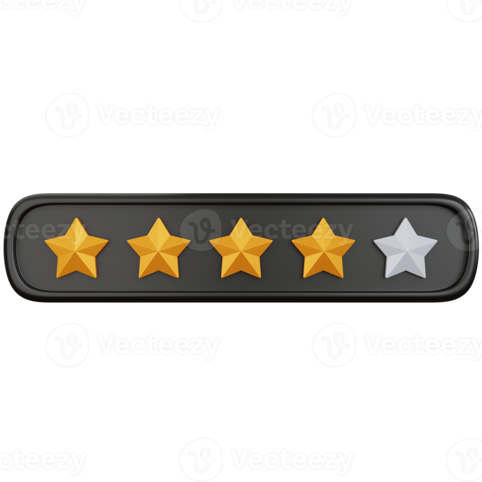 3d rendering gold star rating with four stars filled isolated png