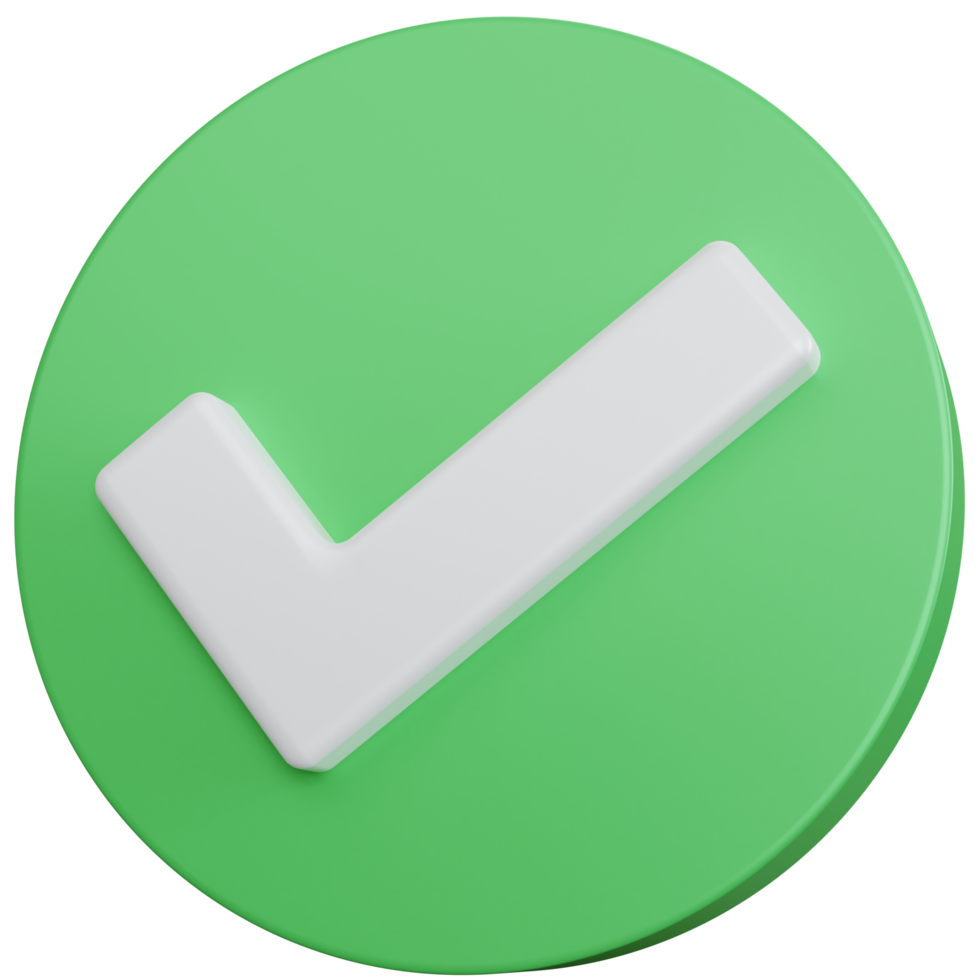 3d rendering green tick icon isolated png