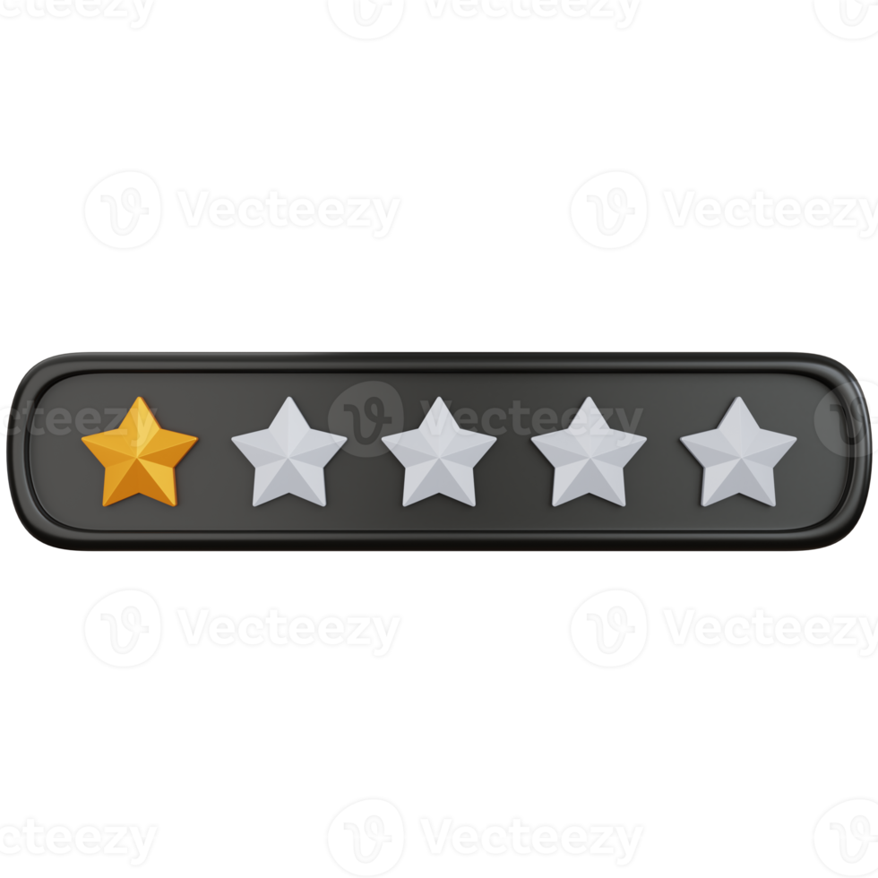 Clasificación de estrellas de oro de renderizado 3d con una estrella llena aislada png