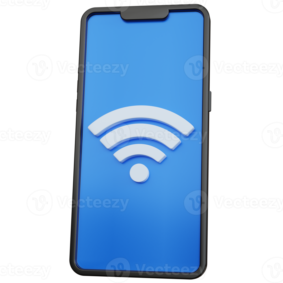 3D-rendering zwarte smartphone met wifi pictogram logo geïsoleerd png