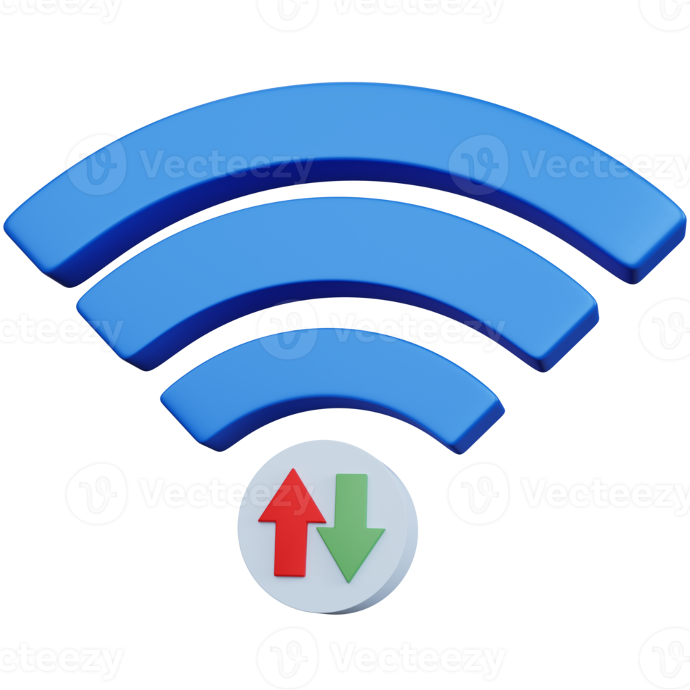 3d rendering blue wifi with up and down arrows isolated png