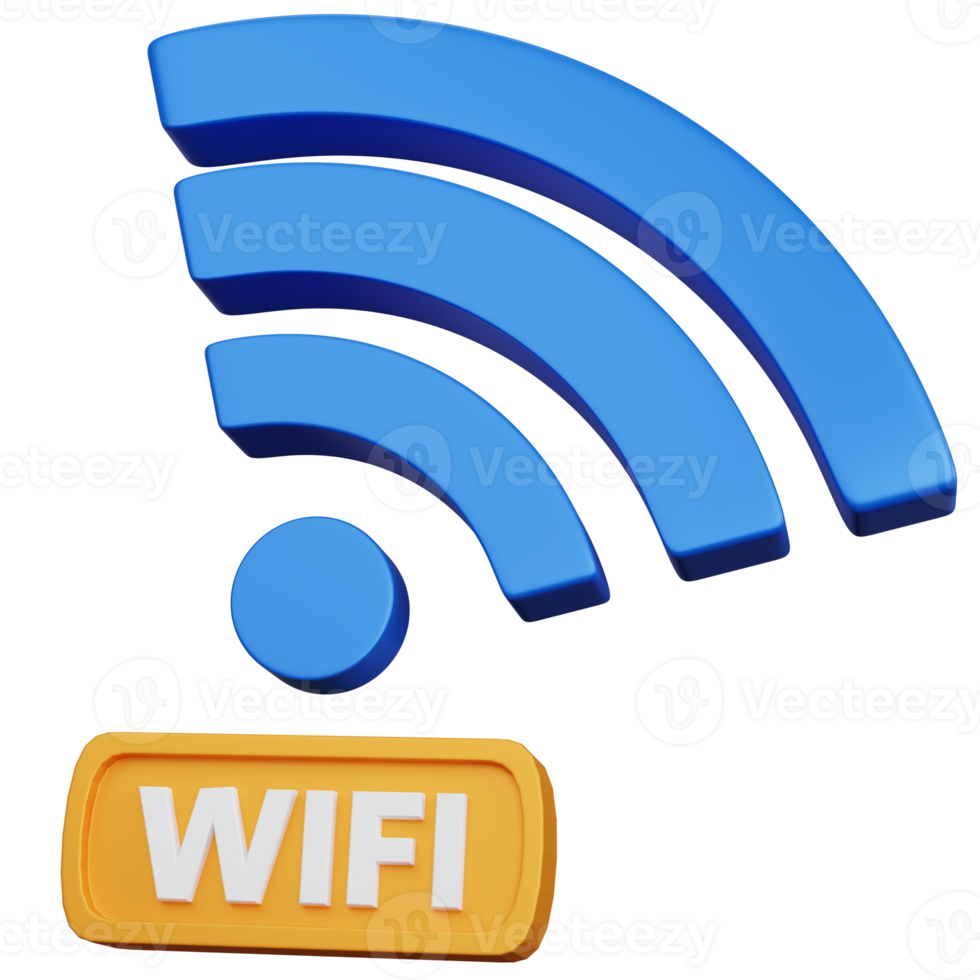 3d rendering blue wifi with wifi text box isolated png