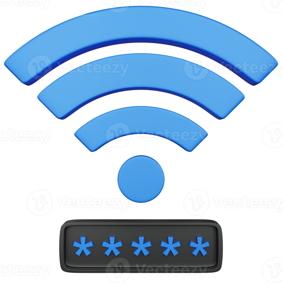 3d rendering blue wifi with password field isolated png