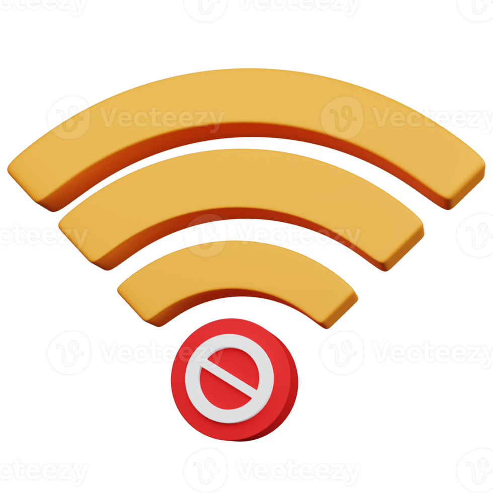 3d rendering yellow wifi with the prohibition sign icon isolated png