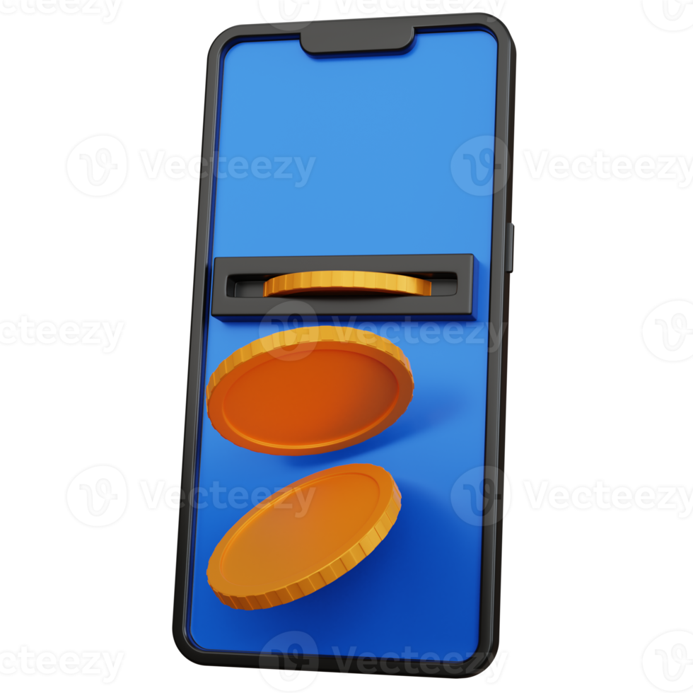 3d rendering black smartphone with some empty coins isolated png