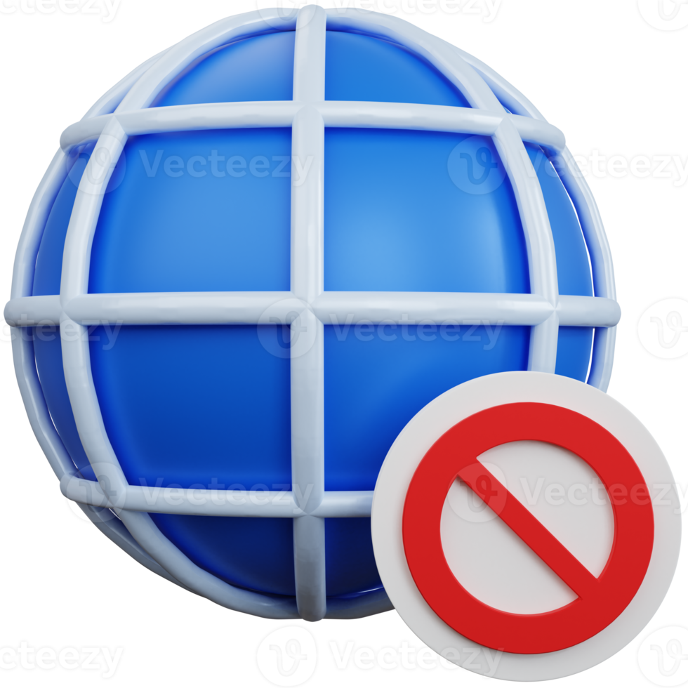 3d rendering internet block with prohibition sign isolated png