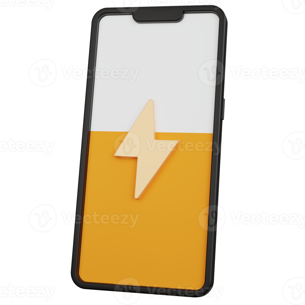 3D-rendering svart smartphone nästan slut på batteri isolerad png
