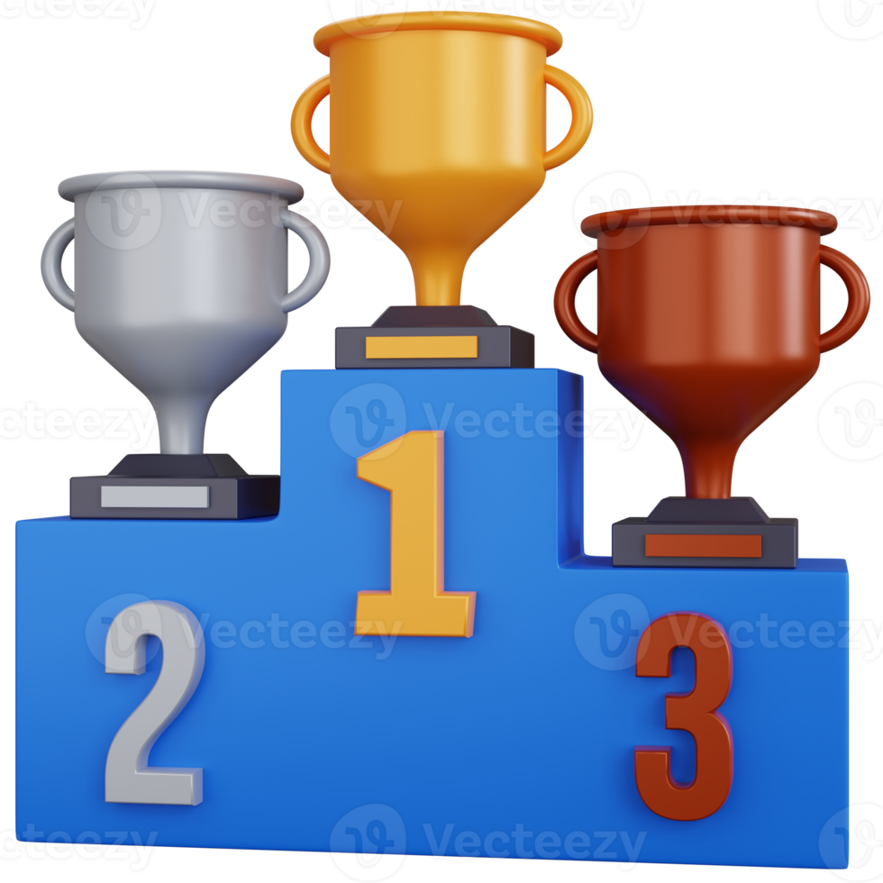 3d rendering three trophy and the podium isolated png