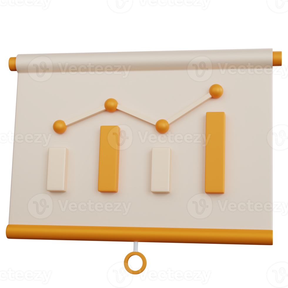 3d rendering Illustrations presentation with bar graph statistics and round isolated png