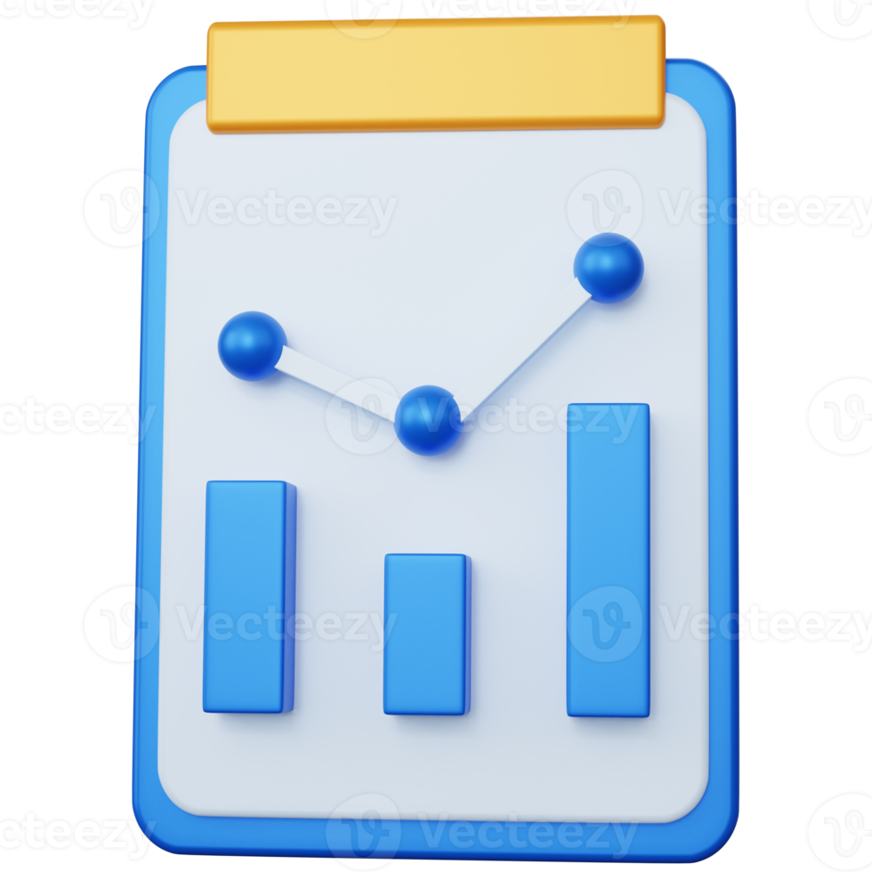 3d rendering blue report task analytic with bar statistics and round isolated png