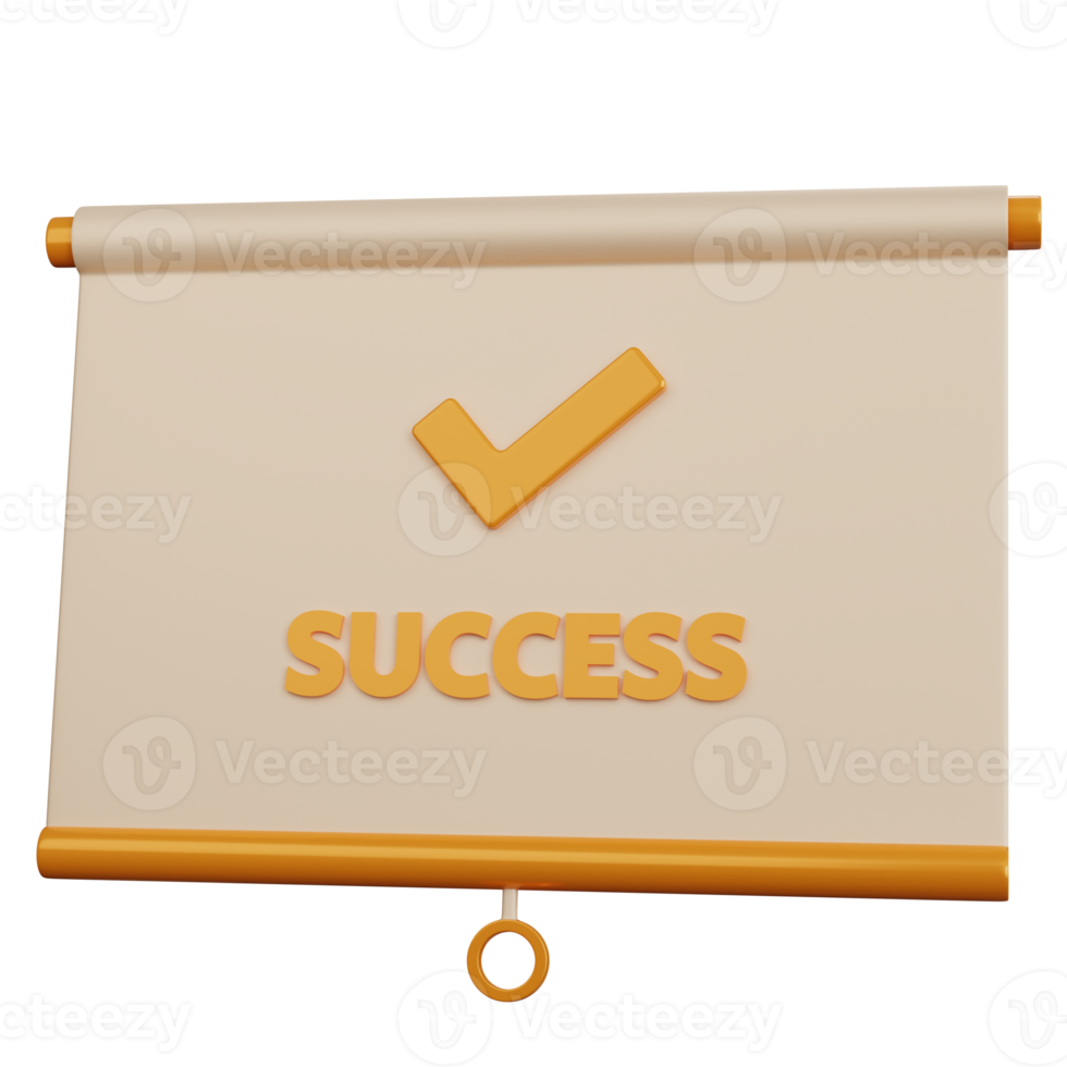 3d rendering Illustrations presentation with a check mark and writing success isolated png